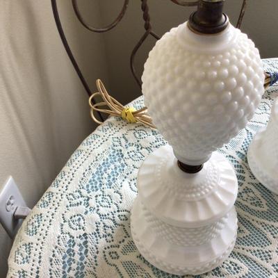Three Milk Glass Hobnail Lamps