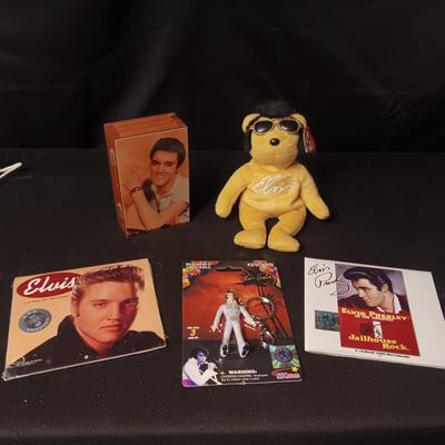 2 ELVIS MUSIC CD'S, KEYCHAIN, WOODEN BOX AND TY BEANIE BABY