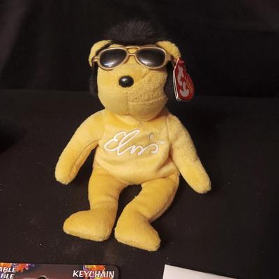 2 ELVIS MUSIC CD'S, KEYCHAIN, WOODEN BOX AND TY BEANIE BABY