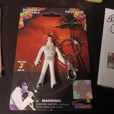 2 ELVIS MUSIC CD'S, KEYCHAIN, WOODEN BOX AND TY BEANIE BABY