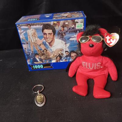 ELVIS JIGSAW PUZZLE, TY BEANIE BABY & KEYCHAIN