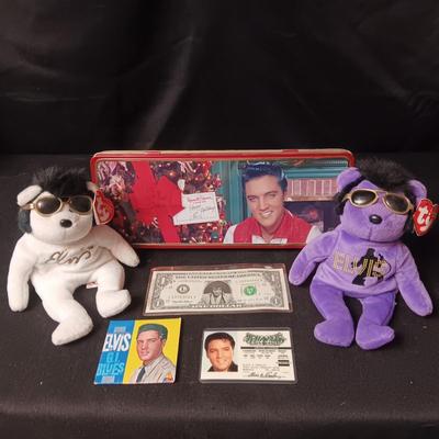 2 ELVIS TY BEANIE BABIES, TIN, FUNNY MONEY AND MORE