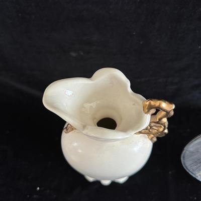 LARGE GLASS IRIDESCENT BOWL AND A CERAMIC VASE