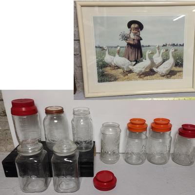 Girl with Geese picture and collectible jars