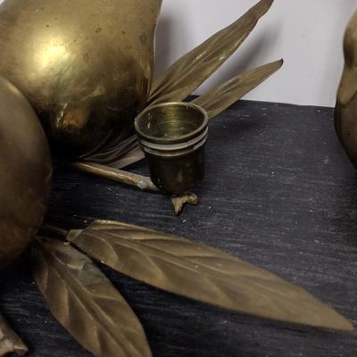 MCM Brass console set, vases and votive holders