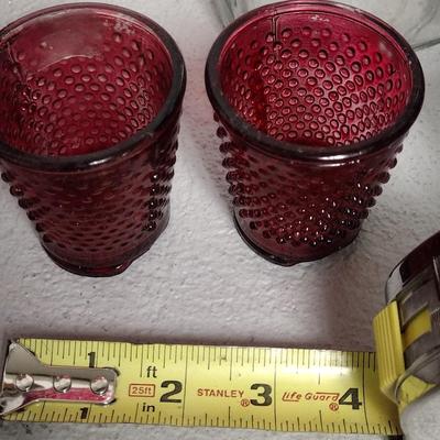 MCM Brass console set, vases and votive holders