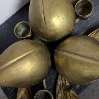 MCM Brass console set, vases and votive holders