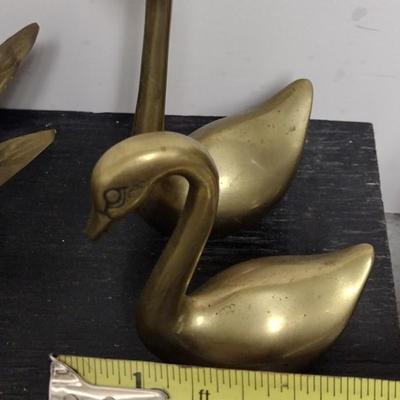 MCM Brass console set, vases and votive holders