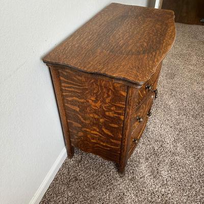 ANTIQUE CHEST AND WOOD FRAMED WALL MIRROR