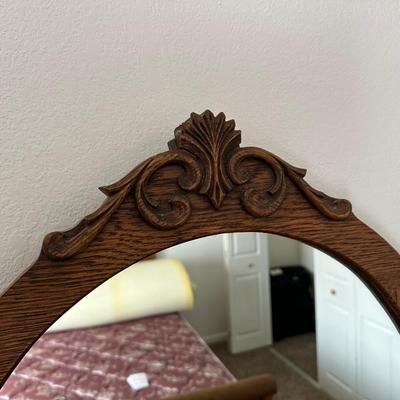 ANTIQUE CHEST AND WOOD FRAMED WALL MIRROR