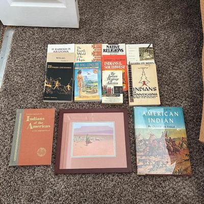 2 BOOKS ON AMERICAN INDIANS AND A FRAMED PICTURE
