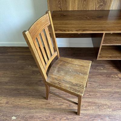 DESK WITH HUTCH AND WOODEN CHAIR