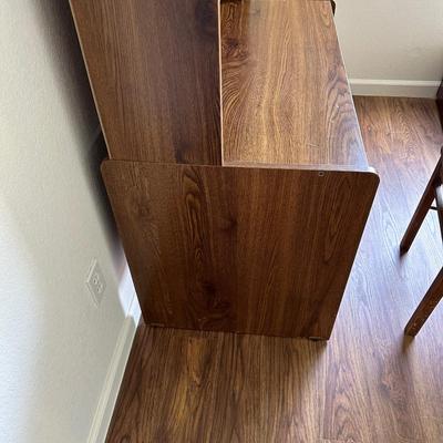 DESK WITH HUTCH AND WOODEN CHAIR