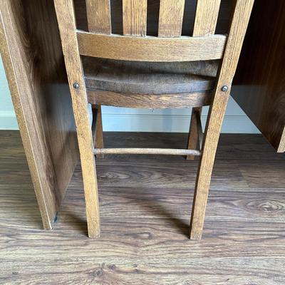 DESK WITH HUTCH AND WOODEN CHAIR