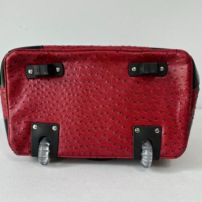 Faux Red Leather Ostrich Skin Rolling Tote Bag