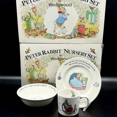 WEDGEWOOD ~ Pair (2) ~ Peter Rabbit Three Piece Nursery Set