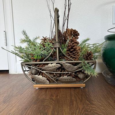 LARGE FLOWER POT AND FAUX FOLIAGE IN BASKET