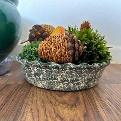 LARGE FLOWER POT AND FAUX FOLIAGE IN BASKET