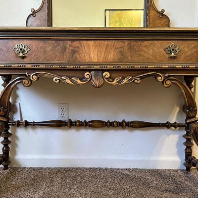 BEAUTIFUL ORNATE ANTIQUE VANITY WITH STOOL