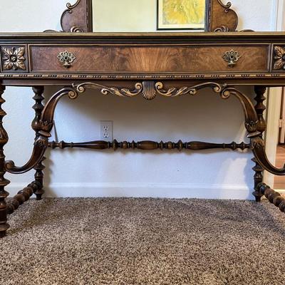 BEAUTIFUL ORNATE ANTIQUE VANITY WITH STOOL