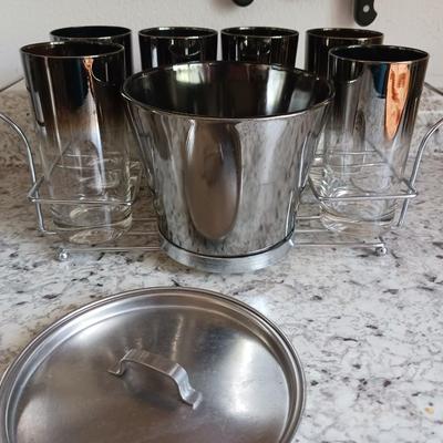 GLASSES AND ICE BUCKET PLUS SOME CUTLERY