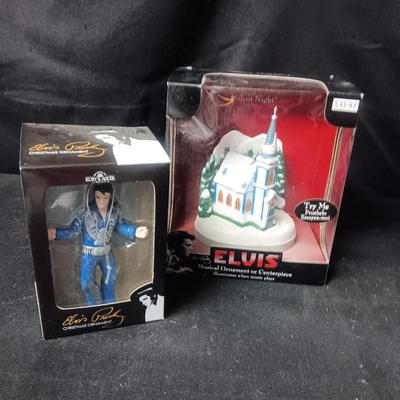ELVIS ILLUMINATED AND MUSICAL CHURCH PLUS ELVIS ORNAMENT