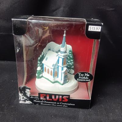 ELVIS ILLUMINATED AND MUSICAL CHURCH PLUS ELVIS ORNAMENT
