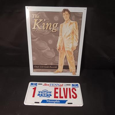 METAL ELVIS SIGN AND A LICENSE PLATE
