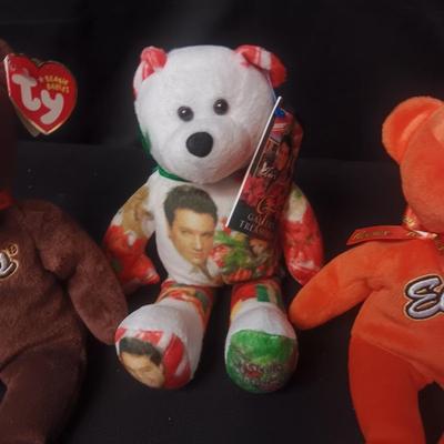 3 ELVIS BEARS AND 2 ORNAMENTS