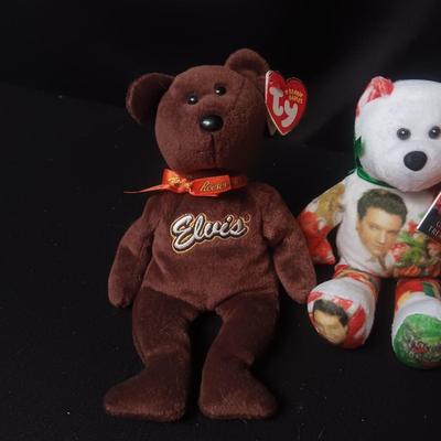 3 ELVIS BEARS AND 2 ORNAMENTS