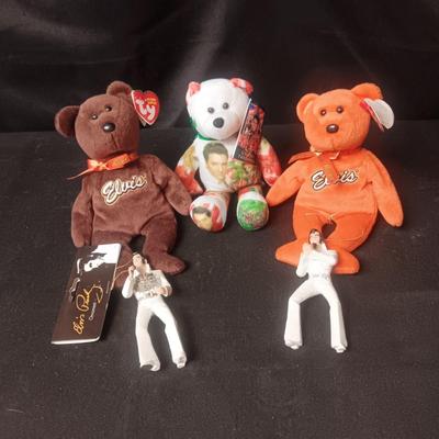 3 ELVIS BEARS AND 2 ORNAMENTS