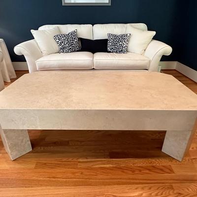 Gorgeous custom upholstered sofa and comfy oversized chair in creamy white