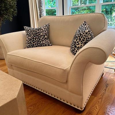 Gorgeous custom upholstered sofa and comfy oversized chair in creamy white