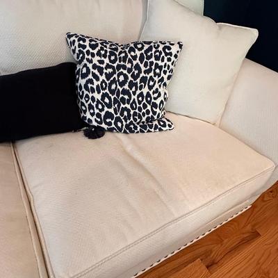 Gorgeous custom upholstered sofa and comfy oversized chair in creamy white