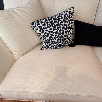 Gorgeous custom upholstered sofa and comfy oversized chair in creamy white