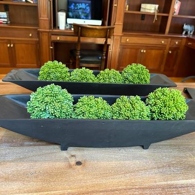 Two Restoration Hardware trays with faux ball plants