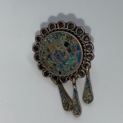 Vintage Native American Pawn Silver & Turquoise Pin/Necklace and Earring Set