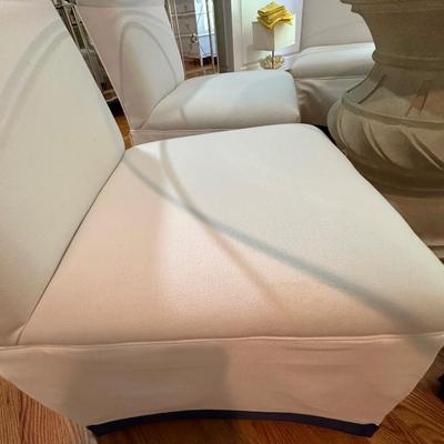 Six fabulous custom upholstered navy and white slipper chairs (table sold separately)