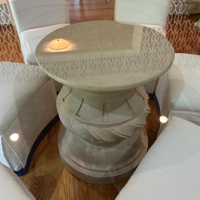 Statement piece!! Round glass with concrete pedestal dining table (comes with two pieces of glass!)