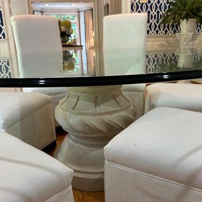 Statement piece!! Round glass with concrete pedestal dining table (comes with two pieces of glass!)