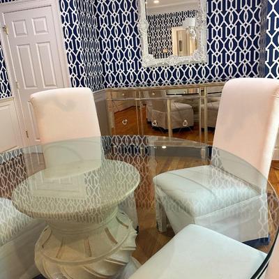 Statement piece!! Round glass with concrete pedestal dining table (comes with two pieces of glass!)