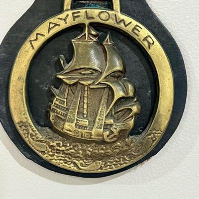Vintage Horse Brass Strap The Pilgrim Fathers & Mayflower