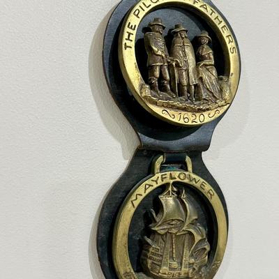 Vintage Horse Brass Strap The Pilgrim Fathers & Mayflower