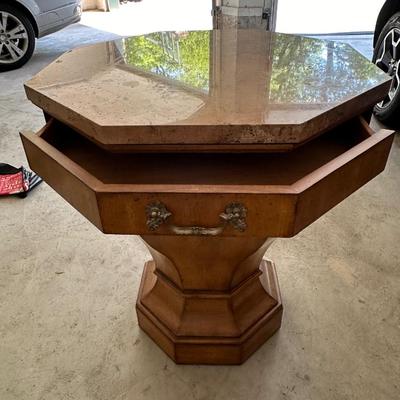 Cool wood side table with marble top