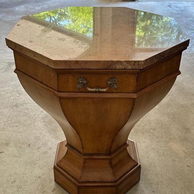 Cool wood side table with marble top