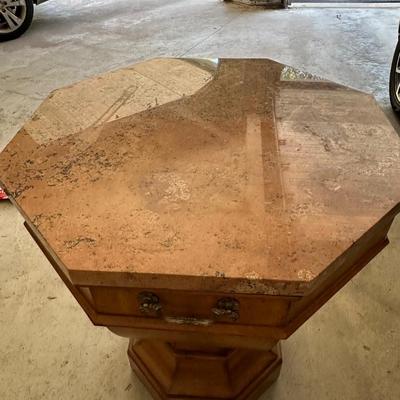 Cool wood side table with marble top