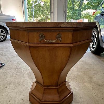 Cool wood side table with marble top