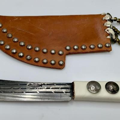 Modified Ontario Tru-Edge Knife W/Sheath, Native American Style