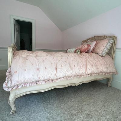 Sweet and beautiful twin bed with custom bedding