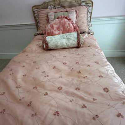 Sweet and beautiful twin bed with custom bedding